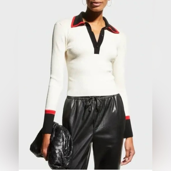 Alice + Olivia Tops - Alice + Olivia Pia Ribbed Knit Polo Sweater Size XS